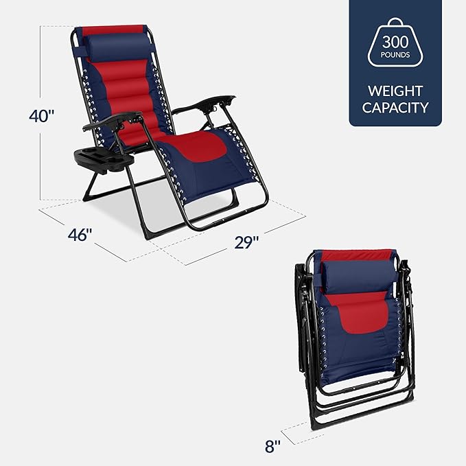 Best Choice Products Oversized Padded Zero Gravity Chair, Folding Outdoor Patio - Image 2