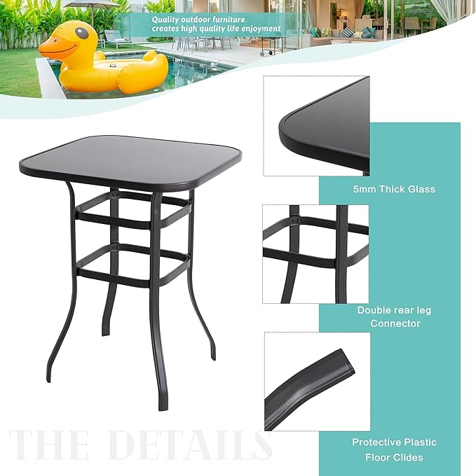 Vongrasig 3 Piece Patio Swivel Bar Set, All Weather Mental Textilene High - Image 6