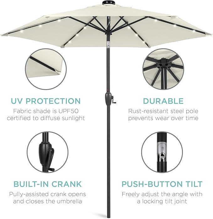 Best Choice Products 7.5ft Outdoor Solar Market Table Patio Umbrella - Image 5