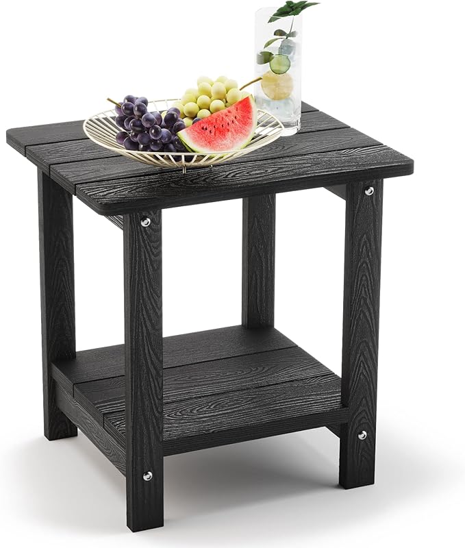 LUE BONA Adirondack Outdoor Side Table, 2-Tier Black HDPS Patio End Table by LUEBONA