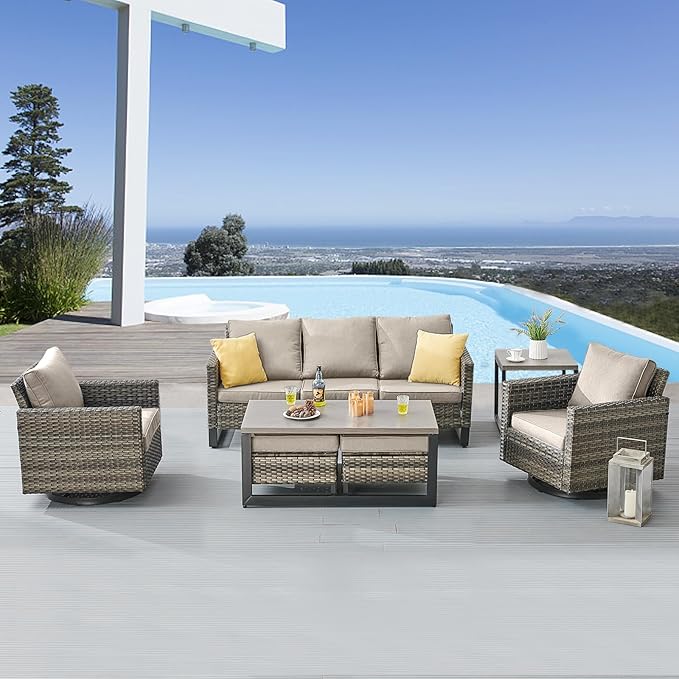 Belord Outdoor Bistro Set 3 Piece Wicker Swivel Rocker Patio Chairs, Oversize - Image 3