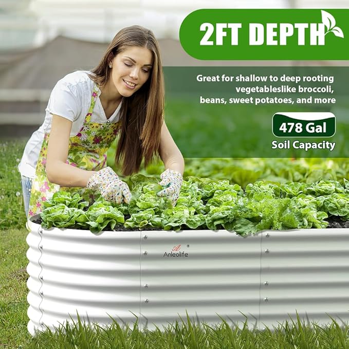 A ANLEOLIFE 8x4x2ft Galvanized Raised Garden Bed Kit, Oval Metal Deep Root - Image 9