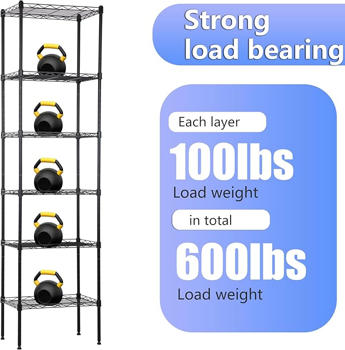 BestOffice | 6-Tier Wire Storage Shelves | 17x12x64 | Black | - Image 7