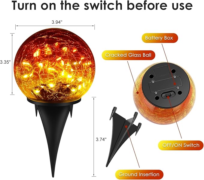 2 Pack 60 LED Garden Solar Outdoor Lights Decorative, Gradient red Cracked - Image 6