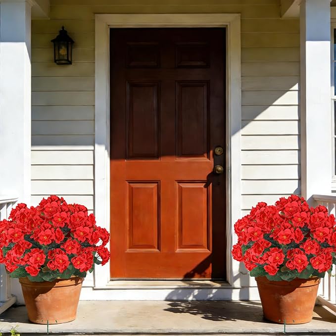 Artificial Flowers for Outdoors, 6 Bundles Realistic Silk Fake Red Geraniums - Image 3