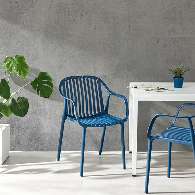 Modern Stackable Outdoor & Indoor Plastic Dining Chairs Set, Armchairs Set - Image 2