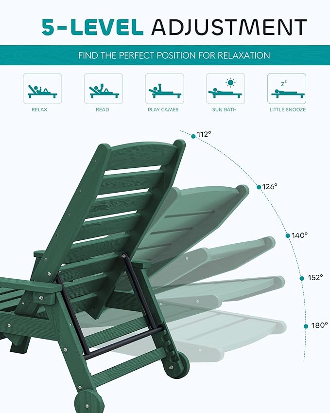 SERWALL Patio Chaise Lounge Chair, Poly Lounge Chair - Image 3