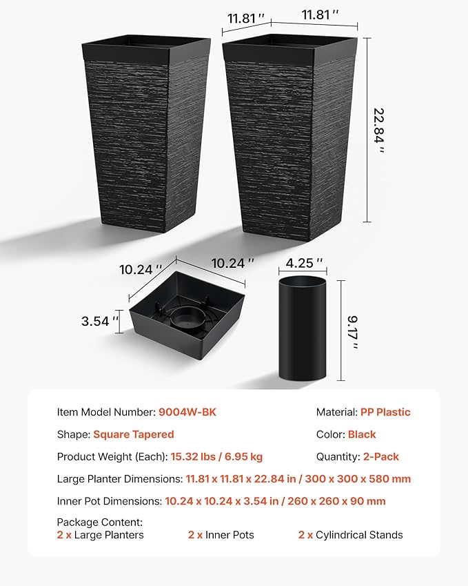 VEVOR Set of 2 Tall Planters for Outdoor Plants 23 inch, Modern Planters for - Image 7
