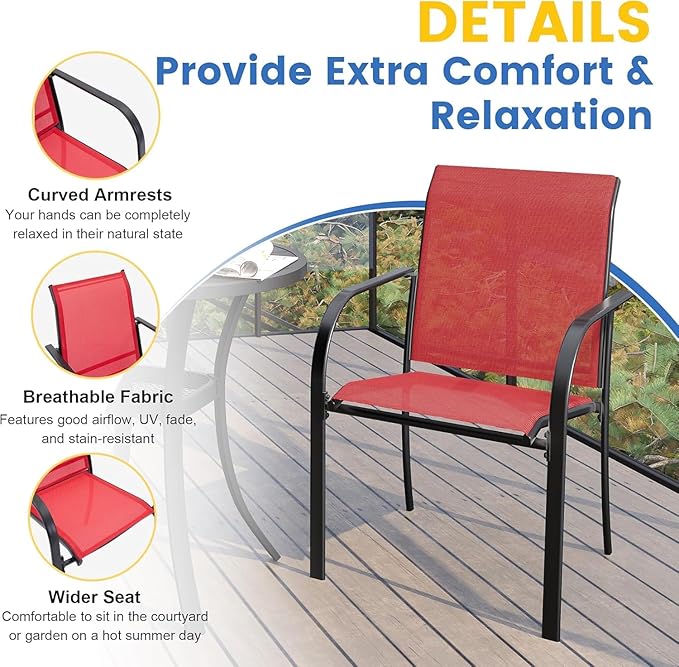 VICLLAX Patio Table and Chair Set of 10, All Weather Metal Round Outdoor Dining - Image 3