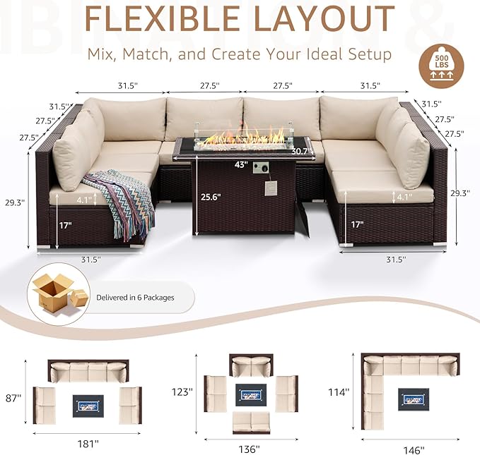 NICESOUL 9 Piece Modern Extra-Large Outdoor Patio Sectionals - Image 4