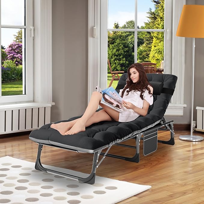 ABORON 2PK Oversized Chaise Lounge Chair, 5 Positions Padded Outdoor Tanning - Image 2