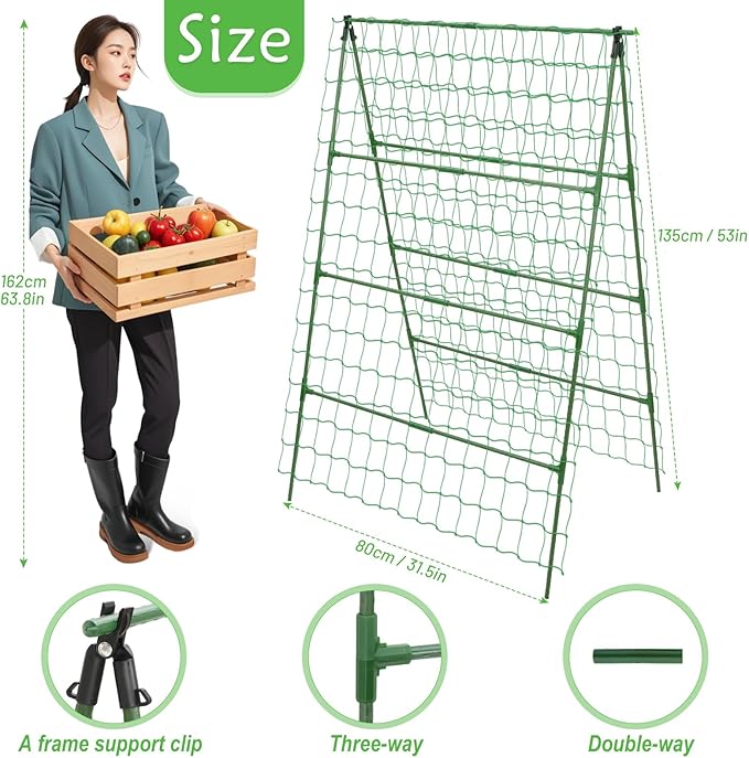 32 x 53 Inch Cucumber Trellis for Climbing Plants Outdoor A-Frame Garden - Image 2