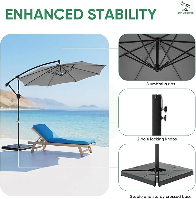 NEWBULIG 10FT Patio Umbrella, Offset Cantilever Outdoor Patio Table Umbrella - Image 4