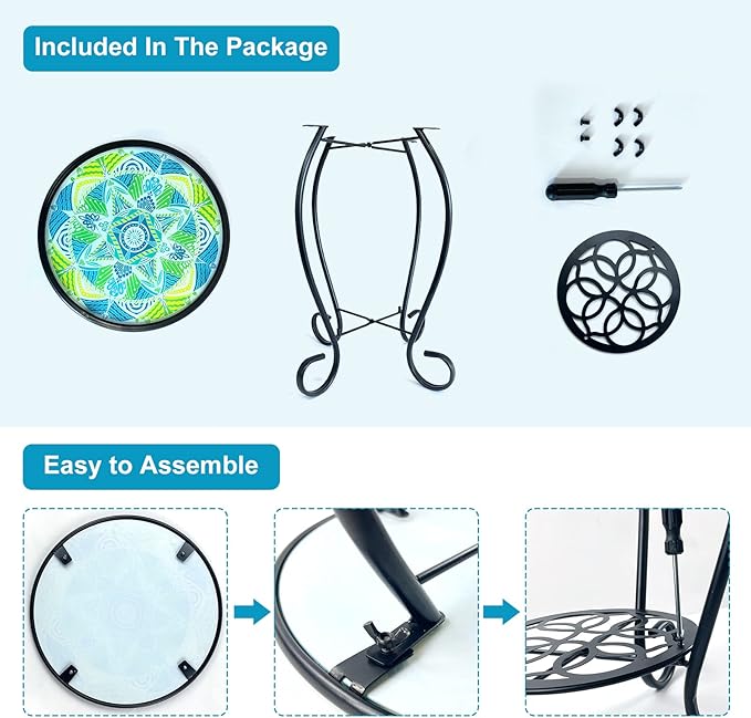LIFFY Mosaic Outdoor Side Table, Mosaic Plant Stand, End Table W/Storage Shelf - Image 4