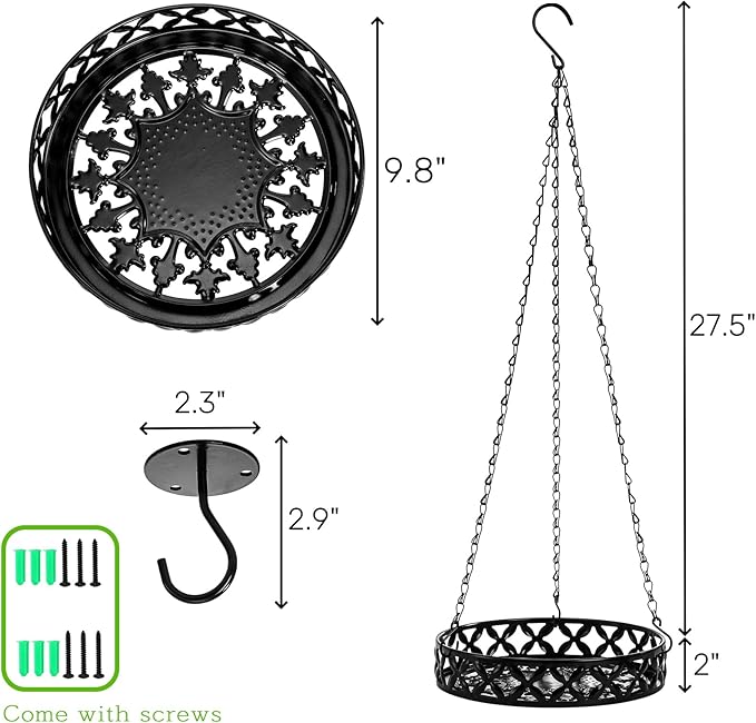2 Pack Hanging Planters, 9.8 Inch Metal Plant Hanger, Decorative Glossy Black - Image 2
