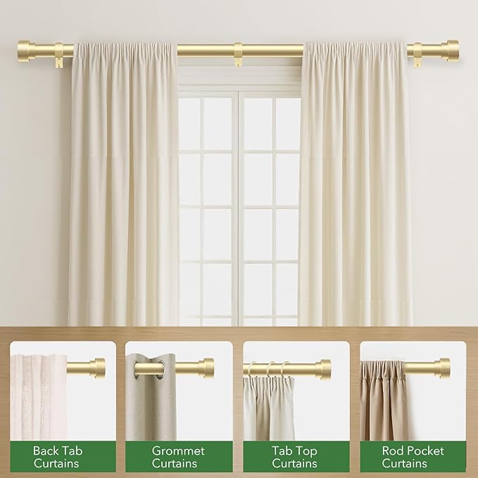 Time Forest Curtain Rods for Windows 28 to 48, 1 Inch Adjustable Gold Heavy - Image 5