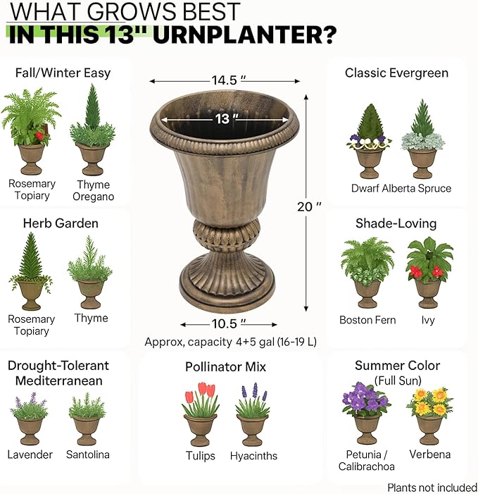 Magshion 20" Urn Planter for Outdoor and Indoor Plants, Large Decorative Front - Image 7