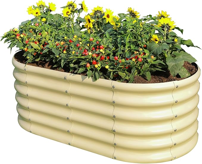 Land Guard 18“ Tall Outdoor Metal Raised Garden Bed, Oval Deep Root Planter Box by LandGuard