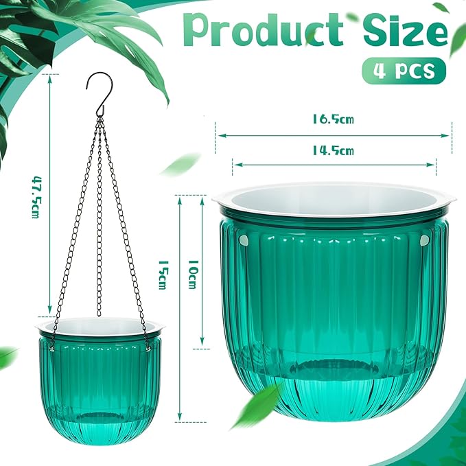 Meanplan 4 Pcs Self Watering Hanging Planter Indoor 6.5 Inch Hanging Baskets - Image 2