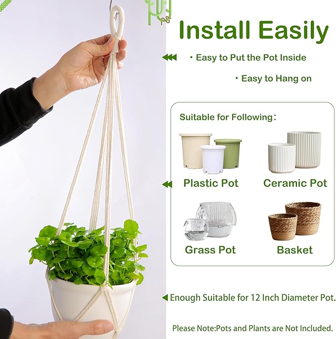 Macrame Plant Hangers Indoor Macrame, 4 Pack Hanging Planter Holder - Image 4