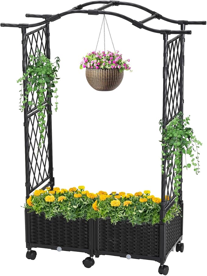 Planter Box with Trellis Outdoor, 57in Plastic Raised Garden Bed with Trellis - Image 6
