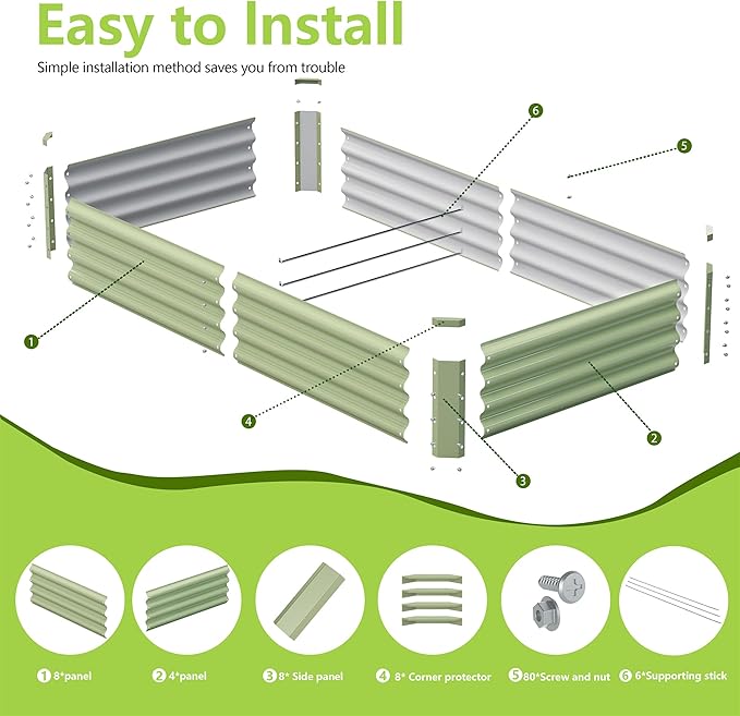 2PCS 6x3x1FT Galvanized Raised Garden Bed, Galvanized Planter Raised Garden - Image 3