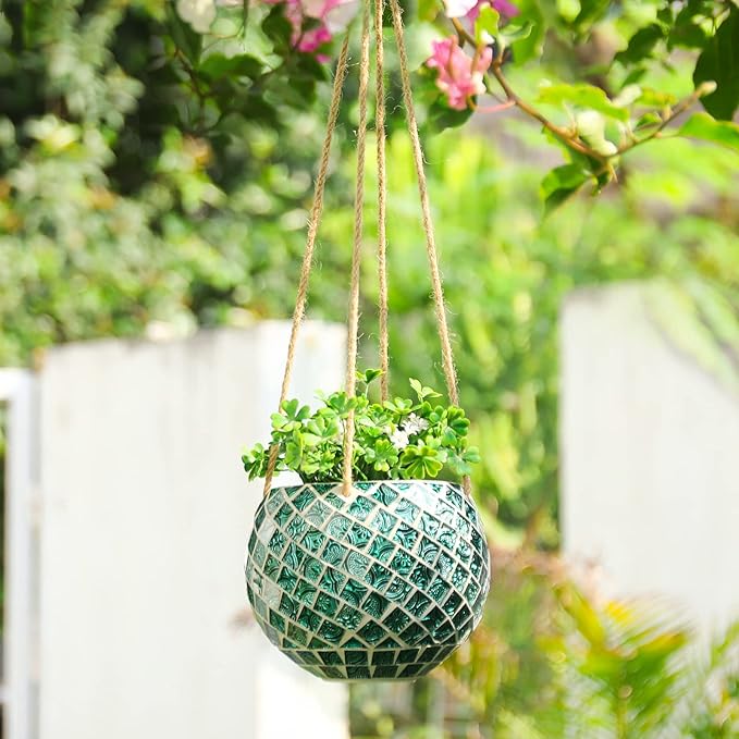 Ceramic Hanging Planter Mosaic Hanging Flower Pot Small Plant Pot by Chonsun