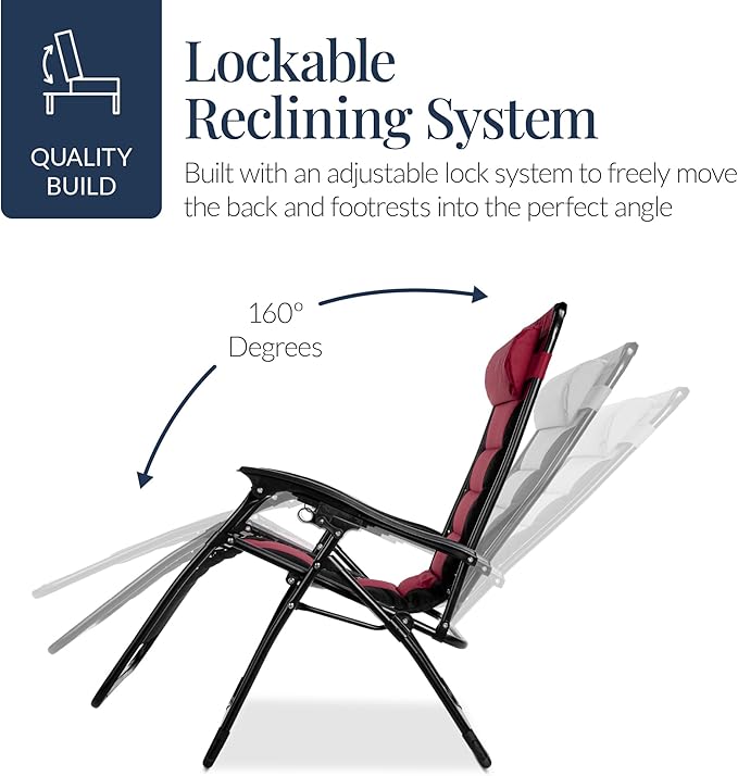 Best Choice Products Oversized Padded Zero Gravity Chair, Folding Outdoor Patio - Image 9