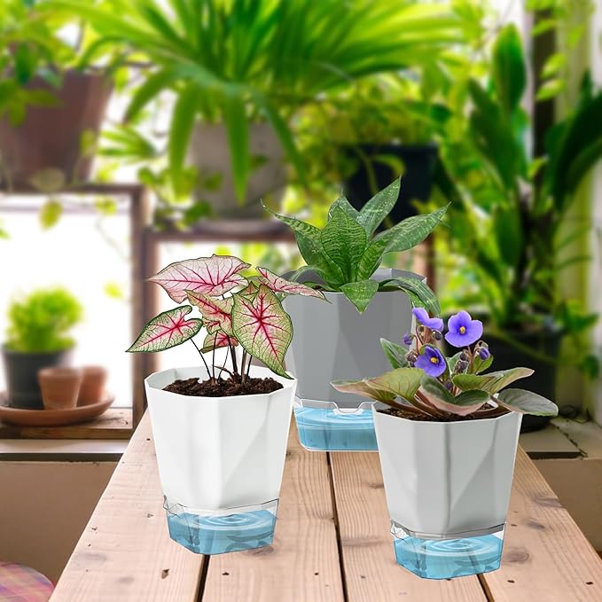 3 Pack Self Watering Flower Pots 6.5 Inch, Plant Pots - Image 6