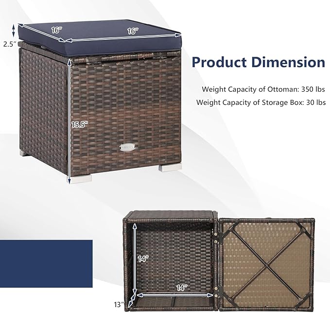 Tangkula 2 Pieces Patio Ottomans, Patiojoy Hand-Woven PE Rattan Side Table - Image 10