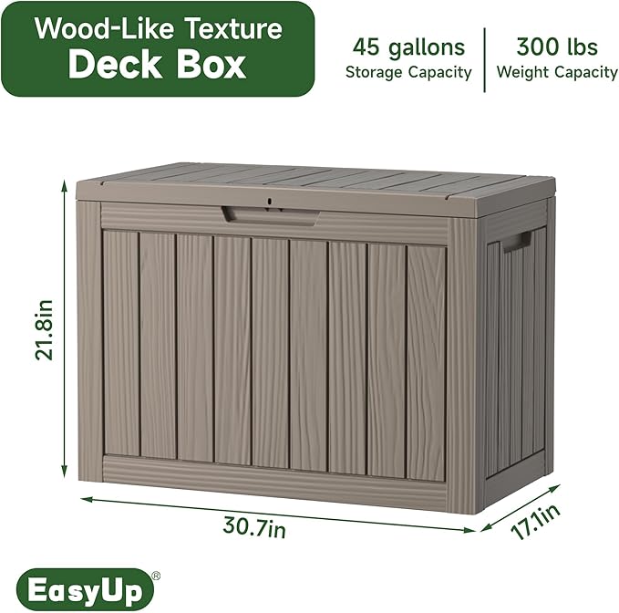 EasyUp 45 Gallon Outdoor Storage Box, Resin Waterproof UV-Resistant Deck Box - Image 2