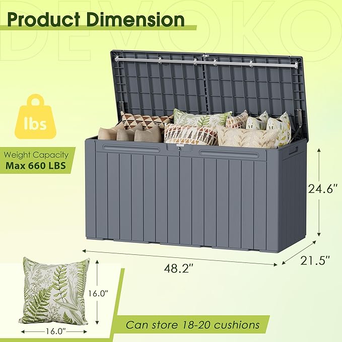 Devoko 100 Gallon Outdoor Storage Box, Waterproof Resin Deck Box - Image 8
