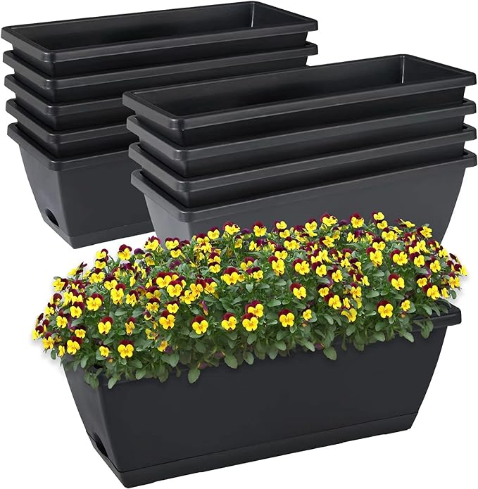 Window Box Planter, 10 Pack Plastic Vegetable Flower Planters Boxes 17 Inches by CHUKEMAOYI