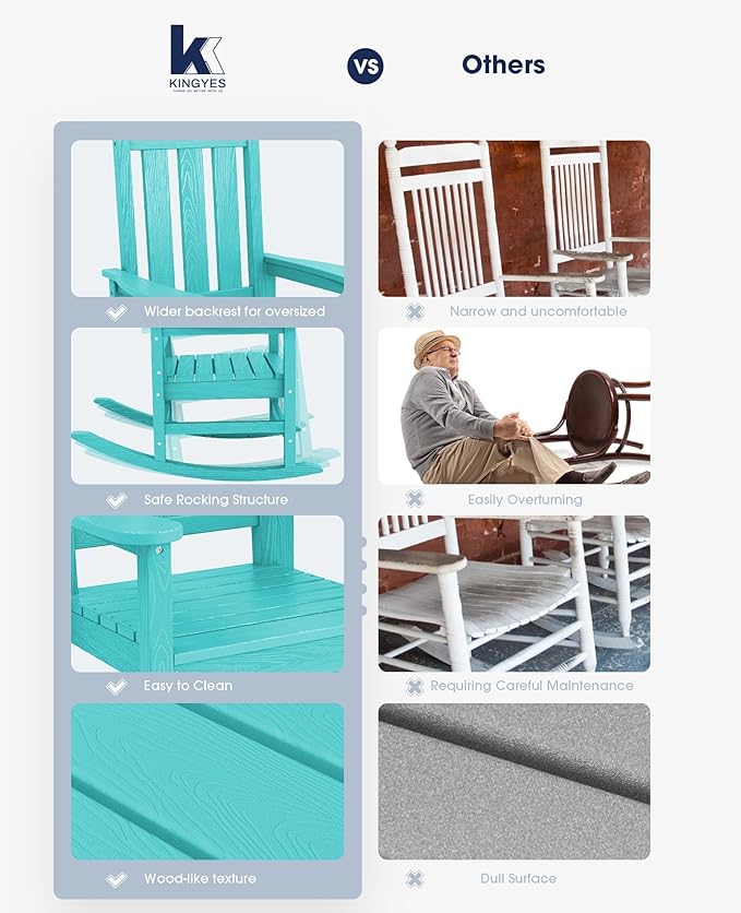 KINGYES Oversized Outdoor Rocking Chair, All-Weather Patio Rocking Chairs - Image 7