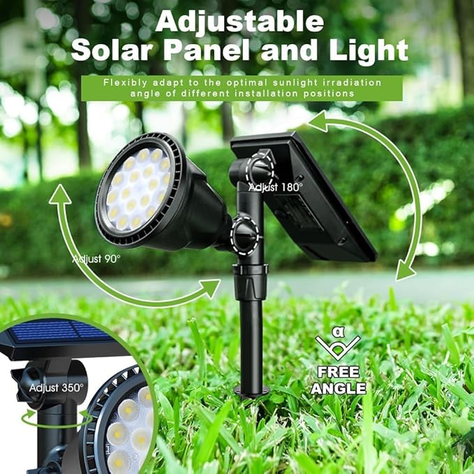 DBF Solar Outdoor Lights, 600LM Solar Spot Lights Outdoor Waterproof, 18 LED - Image 7