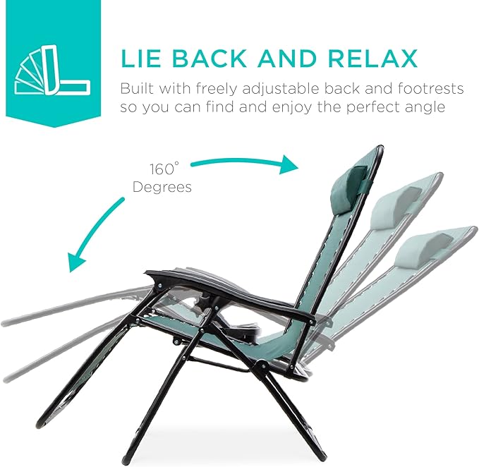 Best Choice Products Set of 2 Adjustable Steel Mesh Zero Gravity Lounge Chair - Image 4