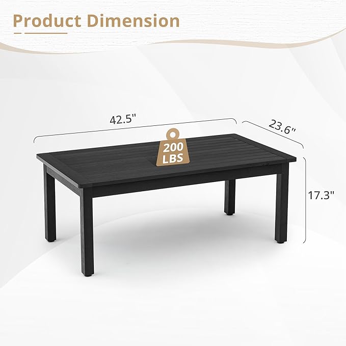 LUE BONA Outdoor Coffee Table, HDPS Black Patio Coffee Tables - Image 3
