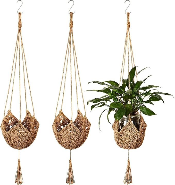 Shappy 3 Pack Jute Crochet Long Plant Hanger by Shappy