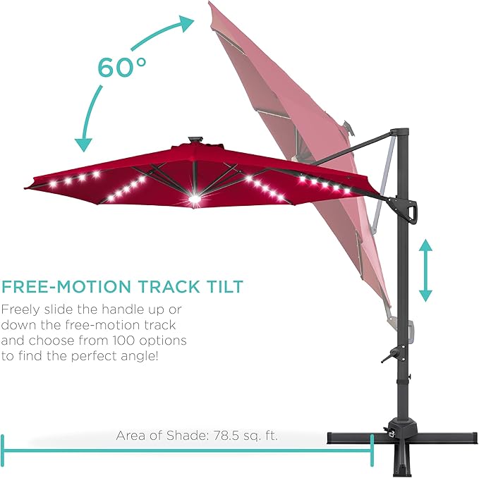 Best Choice Products 10ft Solar LED Cantilever Patio Umbrella, 360-Degree - Image 5
