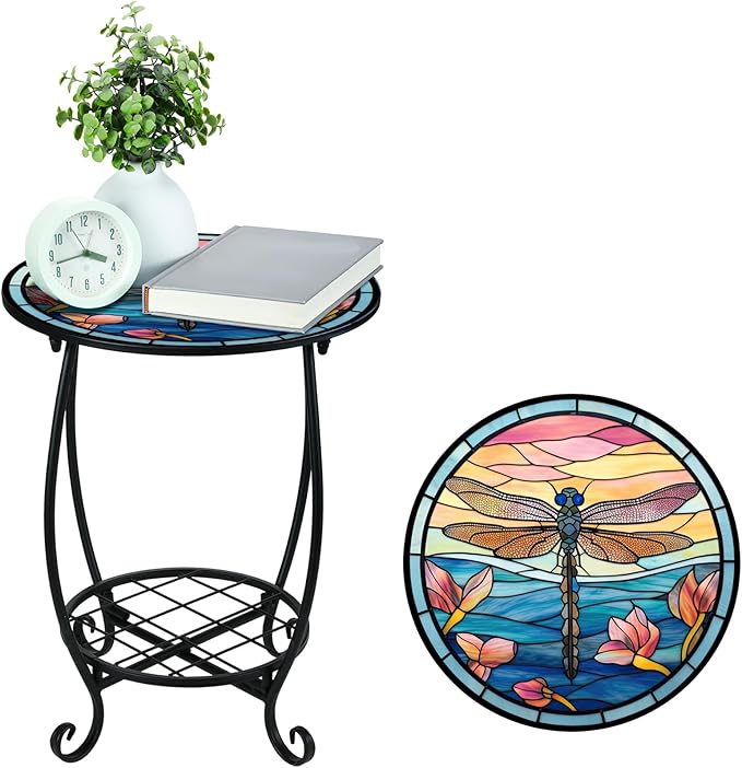 Outdoor Side Table Round Small Mosaic Patio Accent Indoor End Plant Coffee Tea - Image 5