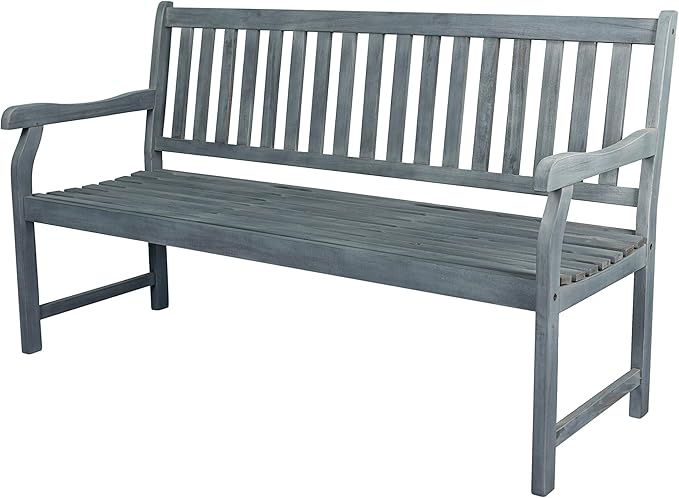 JONATHAN Y BNH101B Laurel 59.1" 3-Seat Slat-Back 600-Lbs Support Acacia Wood by JONATHANY