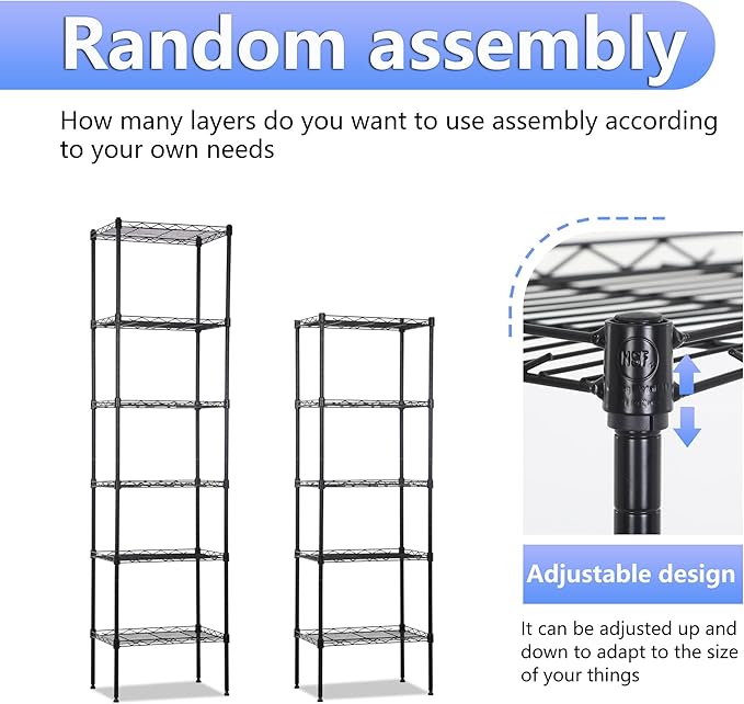 BestOffice | 6-Tier Wire Storage Shelves | 17x12x64 | Black | - Image 6