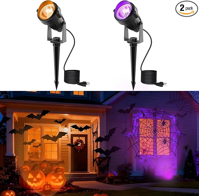 L LOHAS LED Halloween Orange and Purple Spotlights Outdoor, Auto On/Off 5W 120V by LLOHASLED
