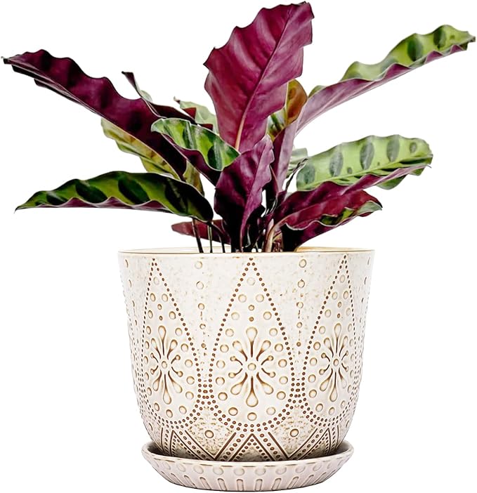 Gepege 8 Inch Plant Pot, Creamy White Ceramic Planter by Gepege