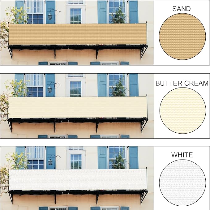 LOVE STORY Custom Size 3'x1' Butter Cream Balcony Privacy Screen, UV Block - Image 3