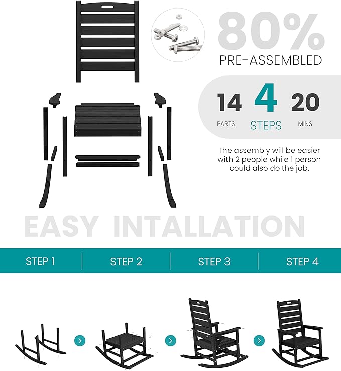 SERWALL Outdoor Rocking Chair Set of 2, Oversized Rocking Chair - Image 8