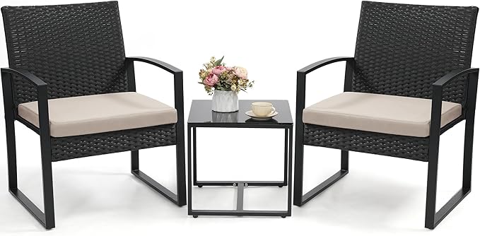 3 Piece Wicker Patio Bistro Set, Rattan Conversation Set by Murago