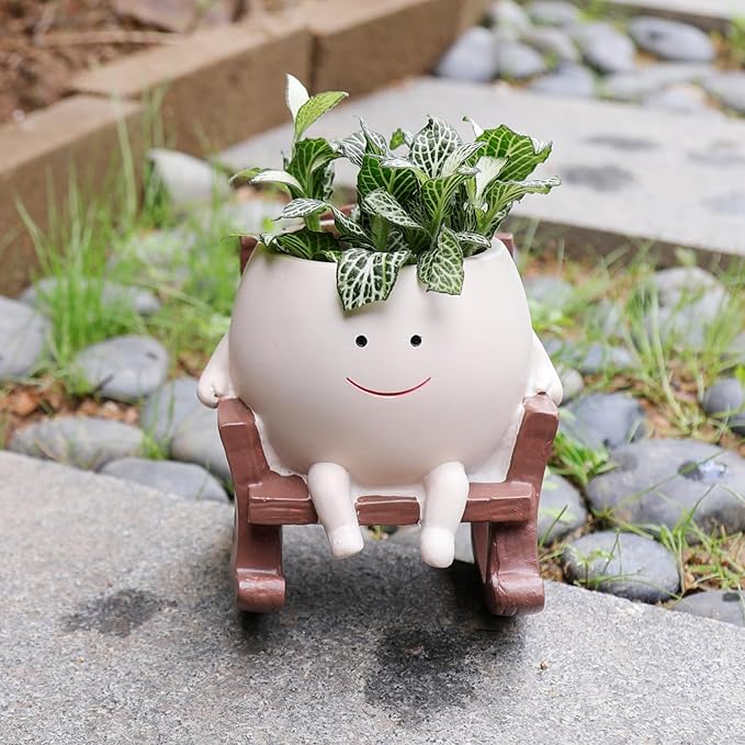 Smiley Face Rocking Chair Planters Flower Pots - Image 5