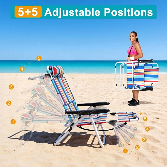 ABORON Tanning Chair with Face Hole, 5-Position Adjustable Reclining Beach - Image 4