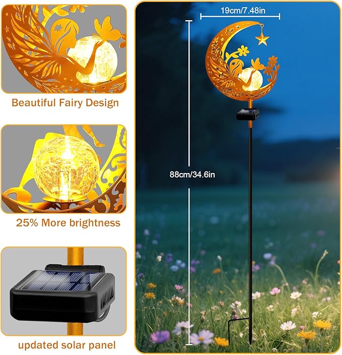 YJFWAL Garden Solar Fairy Lights Pathway Stake Lights Glass Globe - Image 5